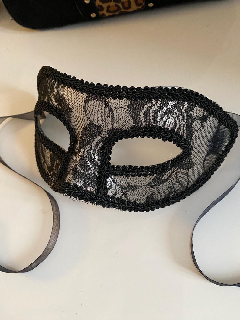 Elegant Black Lace Masquerade Venetician Mask .. A Firm Comfortable Base… Pretty Floral Lace Details… Perfect For A Masquerade Ball