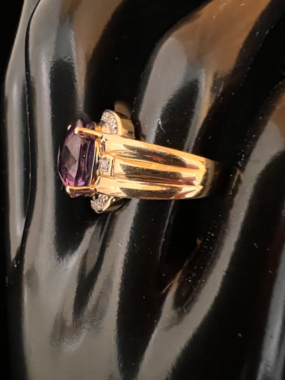JCR 14K Yellow Gold Amethyst & Diamond Ring (stam… - image 4