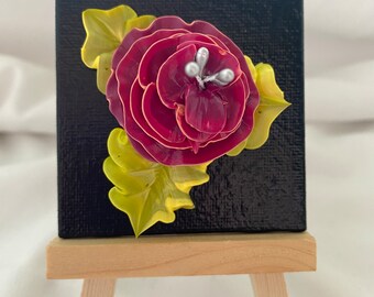 Hand painted, mini canvas refridgerator magnet beautiful 3D floral artwork