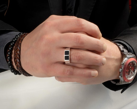 Signet Black Onyx Ring Men Gold Signet Ring Men 14K Gold Onyx
