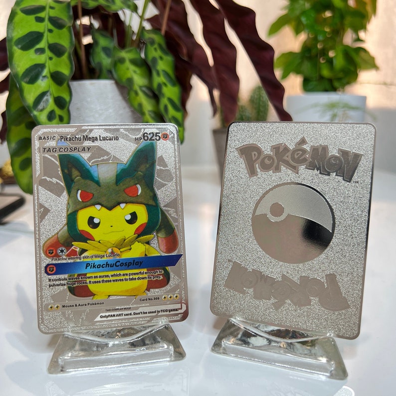 Silver Metal Pikachu Mega Lucario Cosplay Pokemon Card - Etsy New Zealand