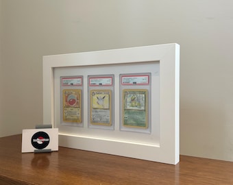 Expositor enmarcado para 3 cartas clasificadas: PSA, CGC, Pokémon, TCG