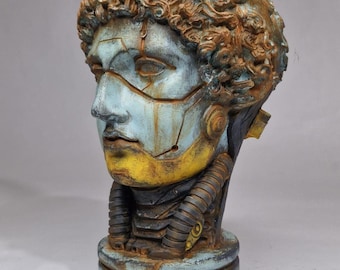 Cyborg Hermes Bust, Hermes Sculpture, Ancient Sci-Fi Art, Robotic Hermes Statue, 8.5inch