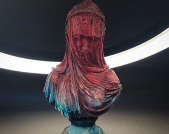 Hand-Painted Veiled Virgin Bust: Roman Sculpture Art (5.5 inches)