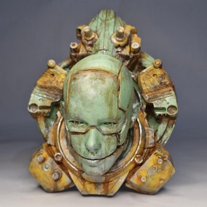 Cyberpunk Woman Bust: Sci-Fi Robotic Sculpture. Hand Made (9.5 Inches)