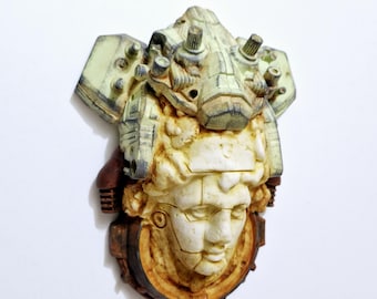 Retropunk Woman Sculpture: Handmade Sci-Fi Robotic Bust (8.2 Inches)