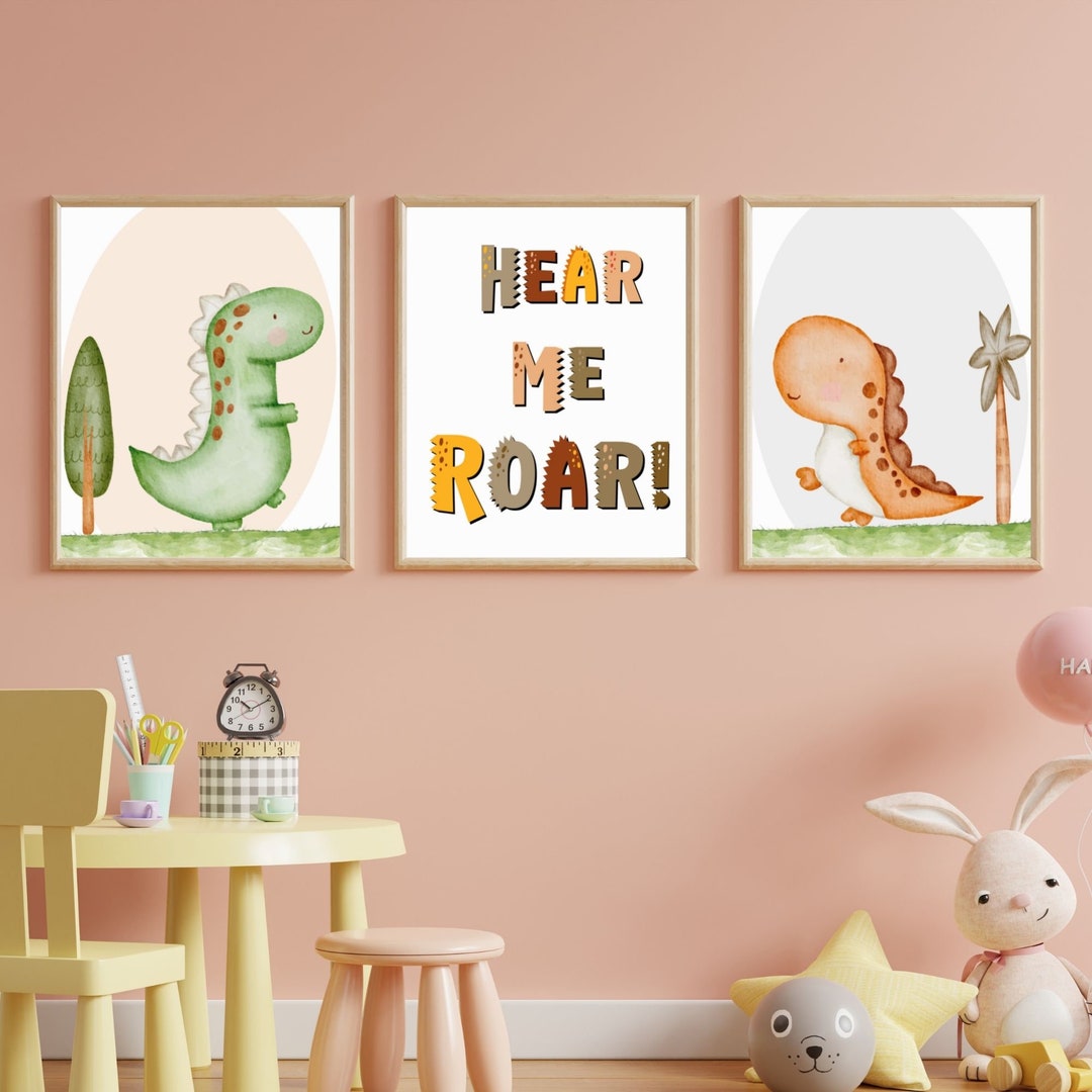 SET OF 3 Cute Dinosaurs Print, Printable Cute Nursery Art, Nursery Wall ...