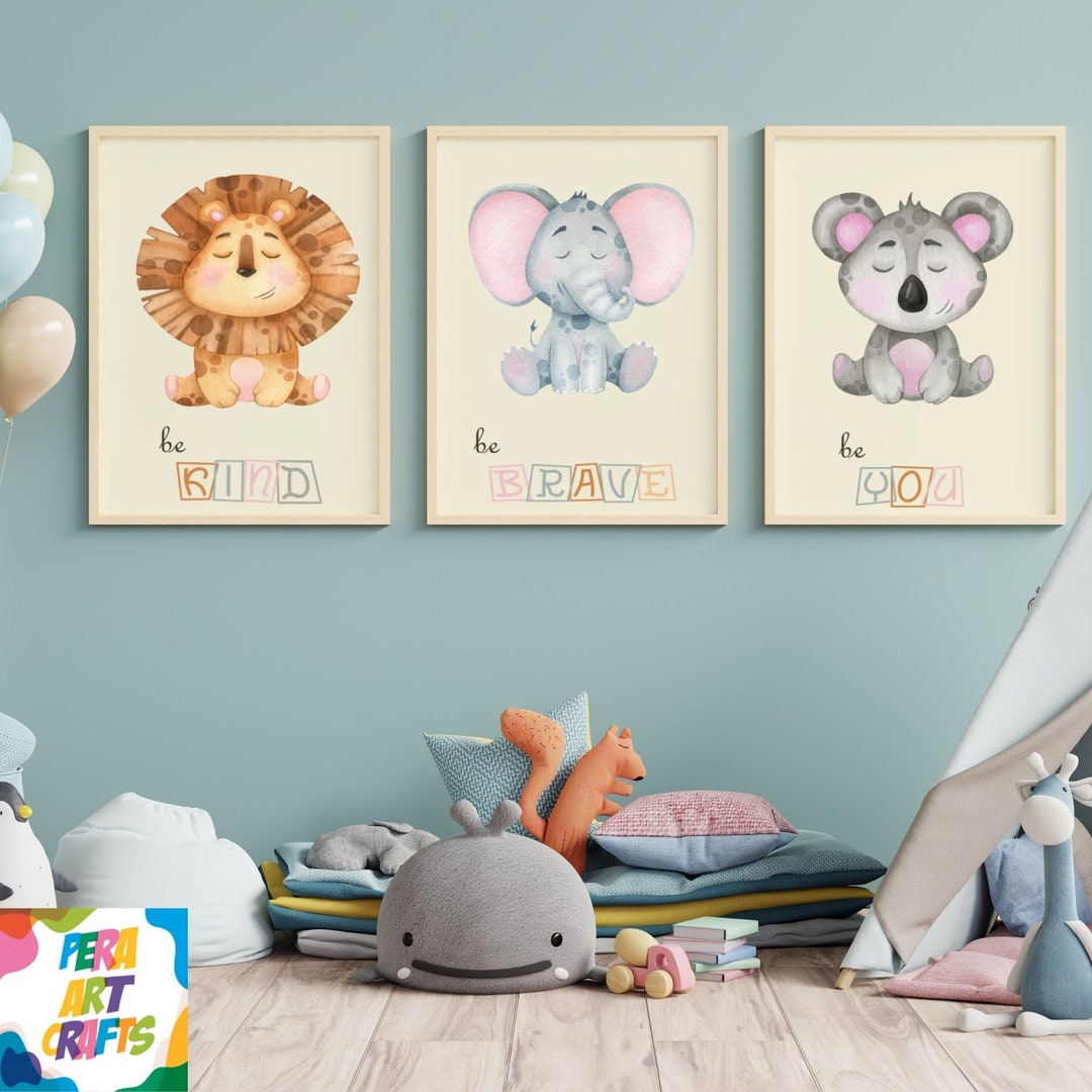 SET OF 3 Watercolor Cute Animals Print , Nursery Wall Print, Nursery ...