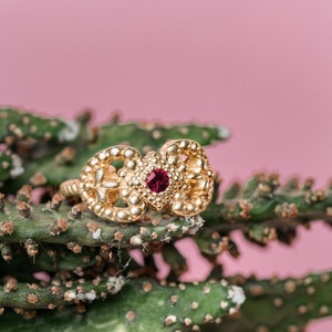 July Birthstone Ring -Antique Victorian Genuine Ruby Ring–Vintage Style Ruby Solitaire Engagement Ring–Textured Art Deco Sterling Silver