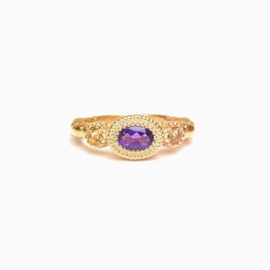 February & November Birthstone Ring Textured Sterling Silver Vintage Amethyst Citrine Engagement Ring Oval Round Family Art Deco image 6