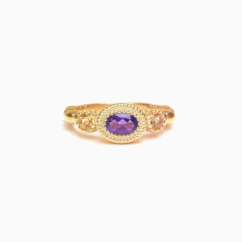 February & November Birthstone Ring Textured Sterling Silver Vintage Amethyst Citrine Engagement Ring Oval Round Family Art Deco image 6