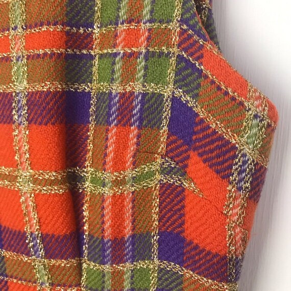 Vintage Rare Orange Plaid Collared Tweed Maxi Dre… - image 3