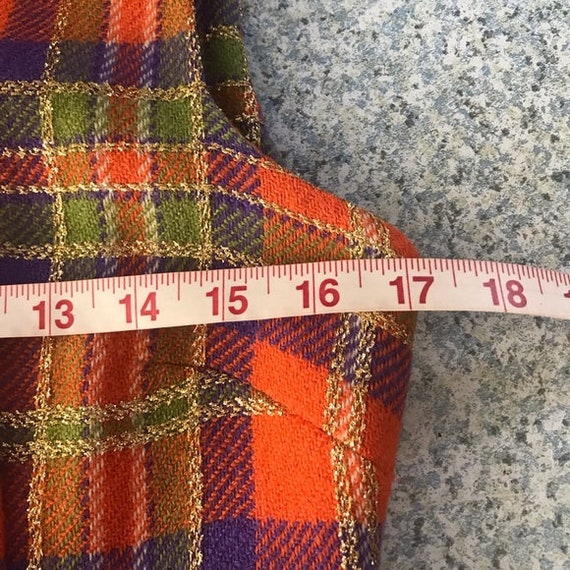 Vintage Rare Orange Plaid Collared Tweed Maxi Dre… - image 5