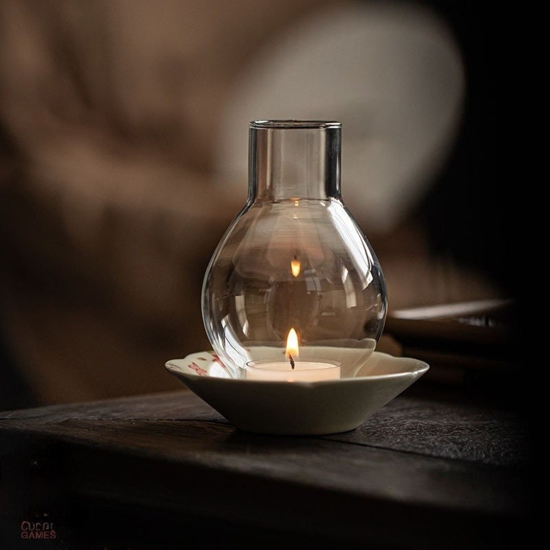 Japanese Style Tealight Candle Holder Glass Shadeporcelain Etsy UK