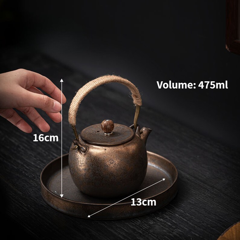 Dark Gold Stoneware Teapot Vintage Look Ceramic Tea Kettle Etsy