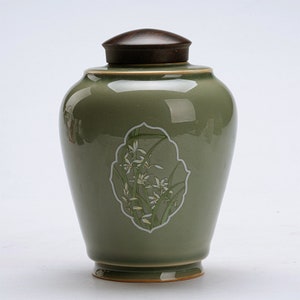Ceramic Tea Canister Japanese Style Green Glaze With Orchid - Etsy