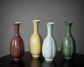 Zen Vase Set of 4 Colors, Red Yellow Cyan Celadon, Traditional Chinese Style