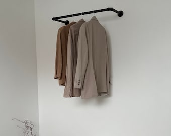 Przemysłowy drążek na ubrania - czarny - montowany na ścianie - dostawa gotowa do montażu - KASPAR