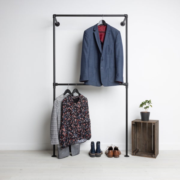 Industrial clothes rack ELISA black - walk-in closet - wall-mounted - industrial design - delivery ready to assemble