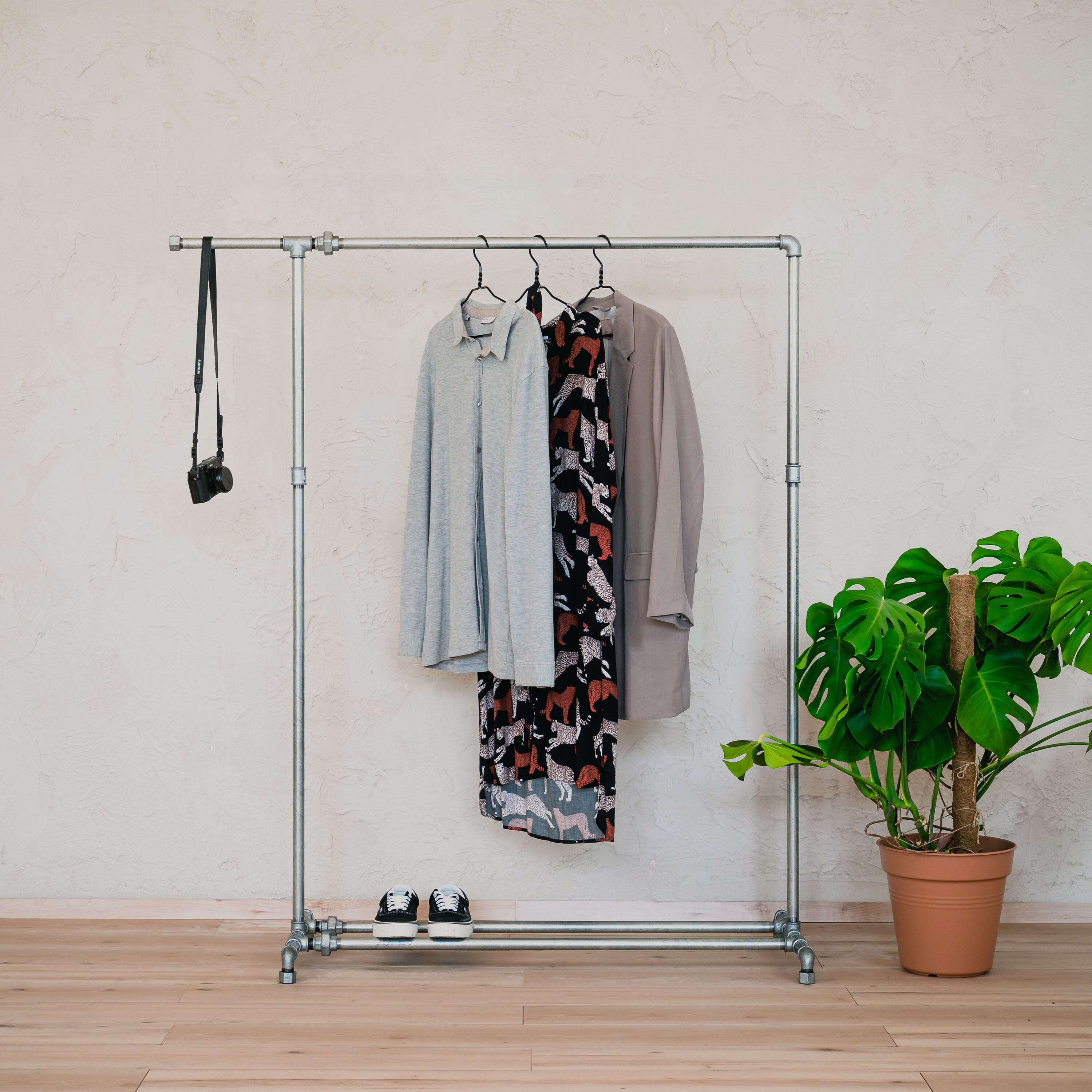 Portant À Vestiaires - Portant À Vêtements Avec Étagère Chaussures Style Industriel Meuble Tubulaire Argent