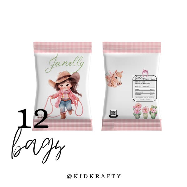 Cowgirl Party Chip Bags: First Rodeo Treat Favors (Set of 12)