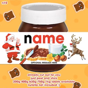 Personalised to fit Nutella Santa Label Sticker Christmas Xmas Hazelnut Chocolate Spread Gift Idea (LABEL ONLY)