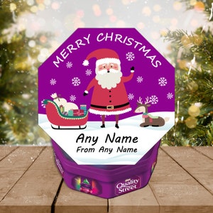 Personalised to fit Quality Street Chocolate Tub Santa Label Sticker Christmas Xmas Eve Box Present Gift Idea (LABEL ONLY)