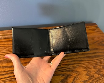 Black Cowhide Fold Over Wallet - Black Leather Wallet