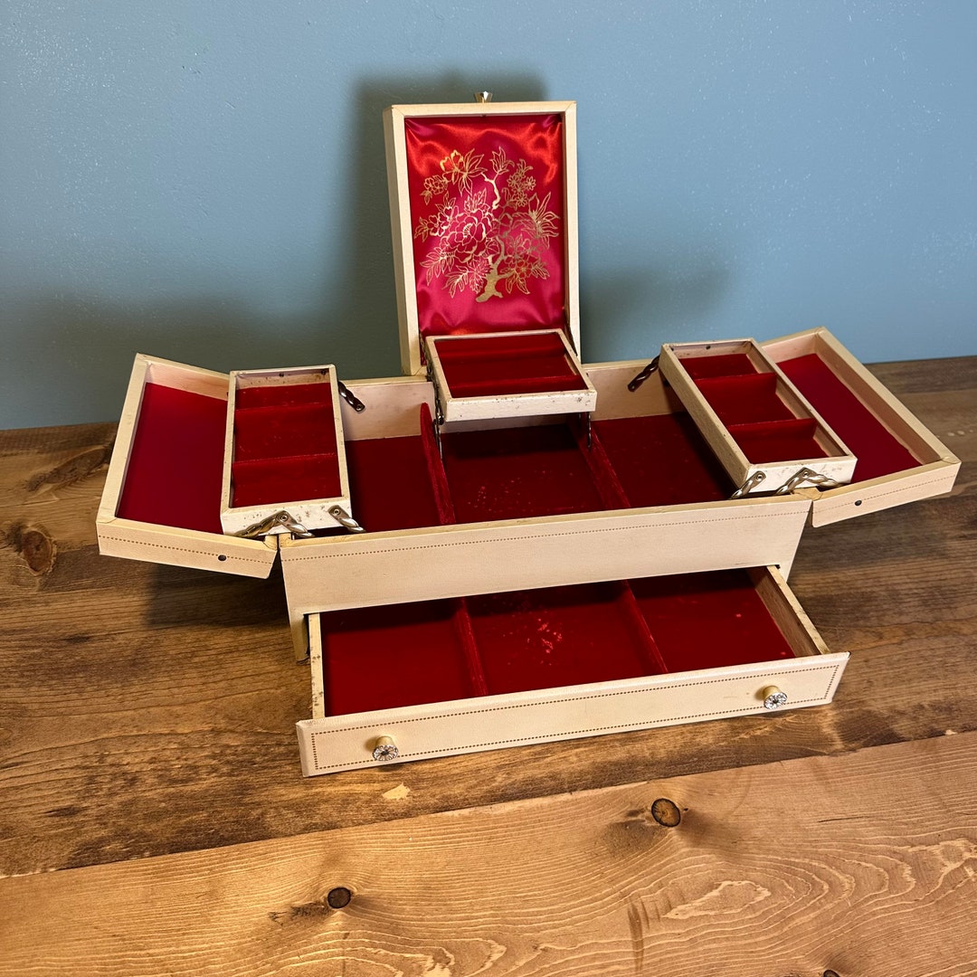 Mid Century Fold Out Jewelry Box With Drawer Mid Century Etsy
