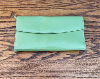 Green Leather Wallet - Vintage Wallet - Credit Card Holder - Check Book Cover - ID Holder -