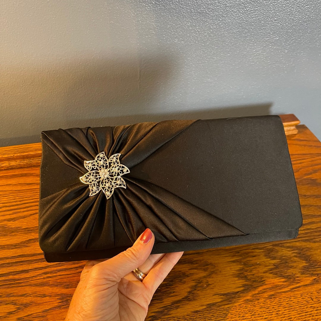 Black Vintage Clutch With Rhinestone Embellishment Special Occasion