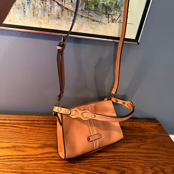 Small Crossbody Bag Blue, Tan and Cream Plaid with <br/>Light Brown Vinyl  Detachable Strap and <br/>Wallet Pockets — Teresa's Treasures