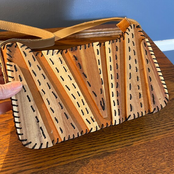 Unique Wood and Suede Vintage Purse - 1970s - image 5