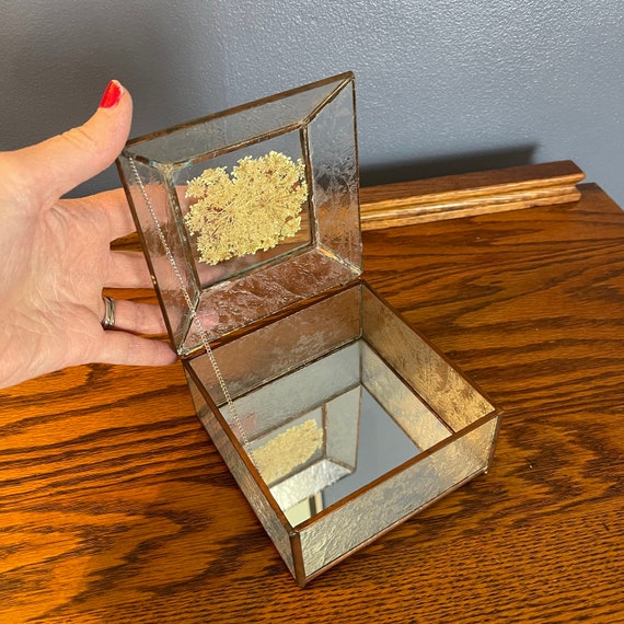 Mirrored and Pressed Glass Botanical Jewelry Box … - image 2
