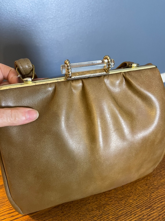 Mid Century Taupe Top Handle Purse With Clear Luc… - image 5