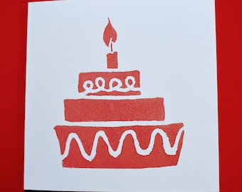 Art Card Greeting Card Note Card Red Lino Print Thank You Card Birthday Card Sympathy Card Red Art Print Mother's Day