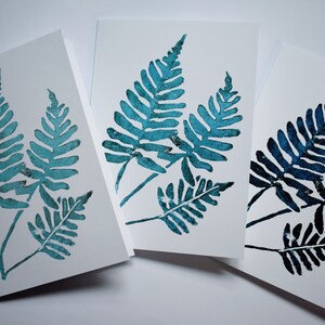Carte de correspondance artistique, carte de voeux, impression lino, feuilles, cartes nature