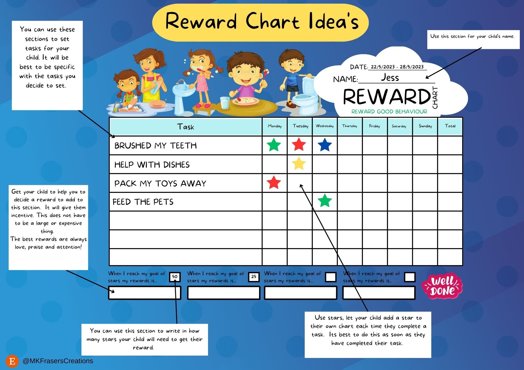 Reward Chart Toddler Reward Chart Reward Chart Printable Kids Routine