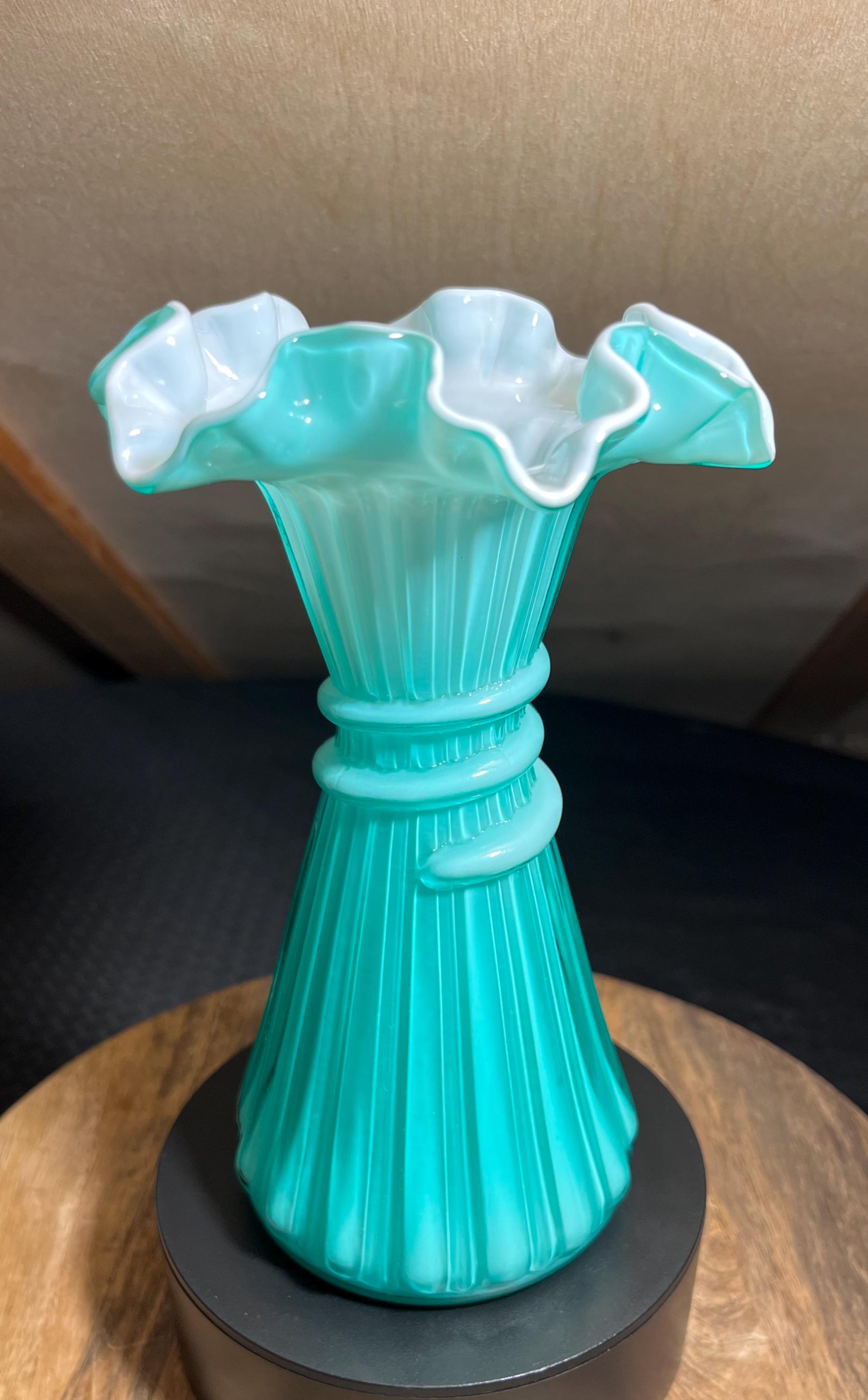 HTF! Fenton Glass Teal Overlay Wheat Vase - Etsy
