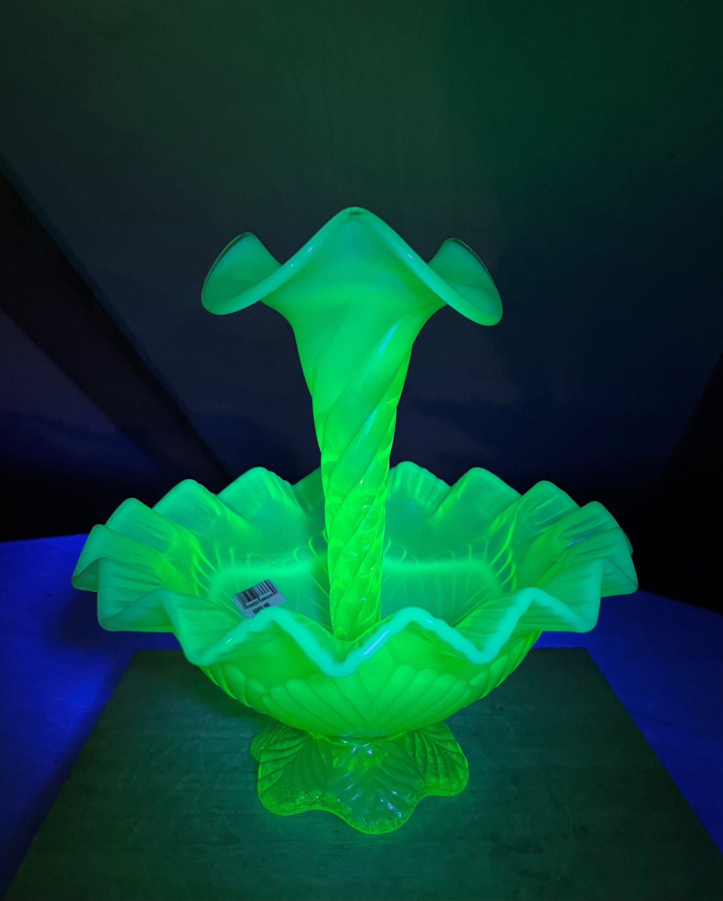 Fenton Glass Vase. Fenton Key Lime Uranium Glass Epergne Vase Etsy