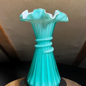 HTF! Fenton Glass Teal Overlay Wheat Vase - Etsy