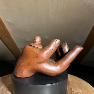 Unique Yixing Pottery Hand Shaped Water Dropper With Monkey Head Stopper