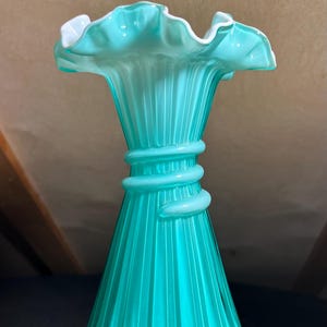 HTF! Fenton Glass Teal Overlay Wheat Vase - Etsy