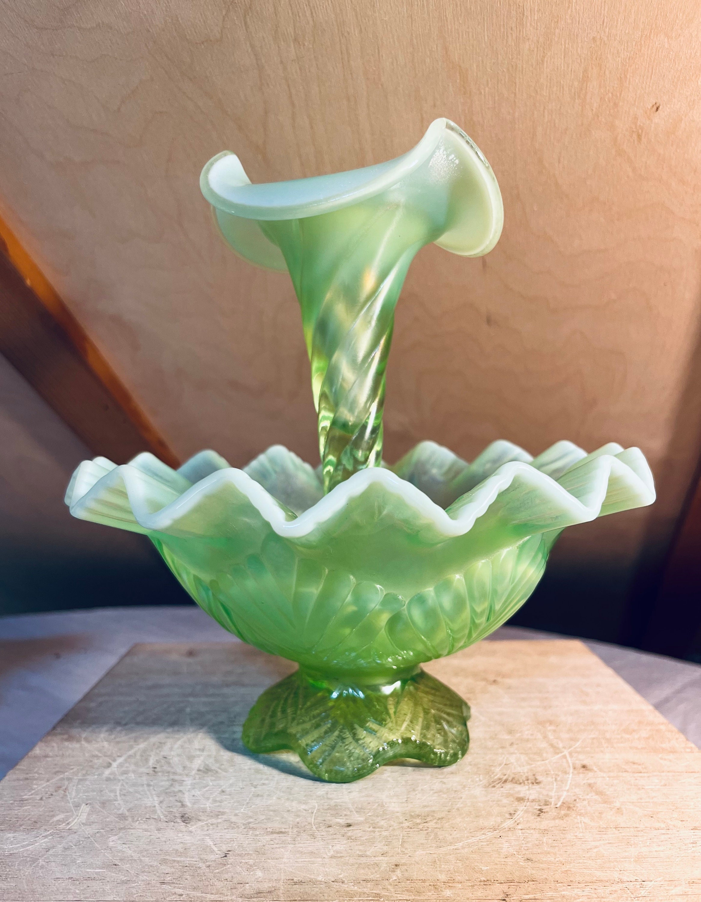 Fenton Glass Vase. Fenton Key Lime Uranium Glass Epergne Vase Etsy