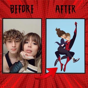 Retrato de pareja de Spiderman personalizado / Regalo de San Valentín de Spiderman / Ilustración de Spiderman personalizada / Arte de fan de Spiderman / Póster de superhéroe
