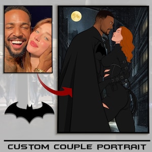 Personalized Superhero Couple Portrait, Gift For Christmas - Valentines Day - Fathers Day - Anniversary - Birthday - Wedding,Present for Him