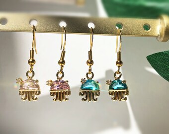 Boucles d’oreilles en cristal de méduse- Bijoux pour femmes- Boucles d’oreilles- Cristal- Or- Idées cadeaux- Bijoux de plage