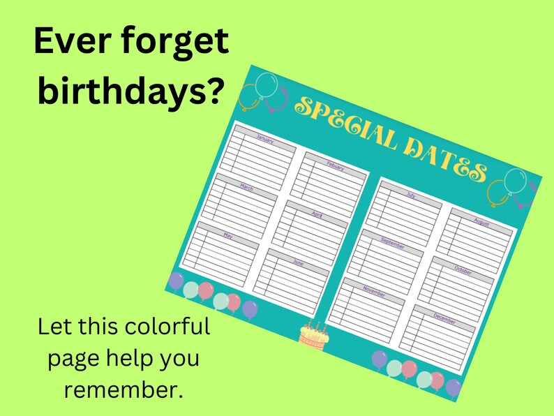 Birthday Planner Printable Tracker Birthday Calendar Wall Hanging