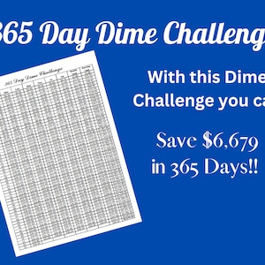 365 Day 52 week 1 year PDF downloadable Dime Challenge savings tracker goal 8.5 x 11 coloring sheet