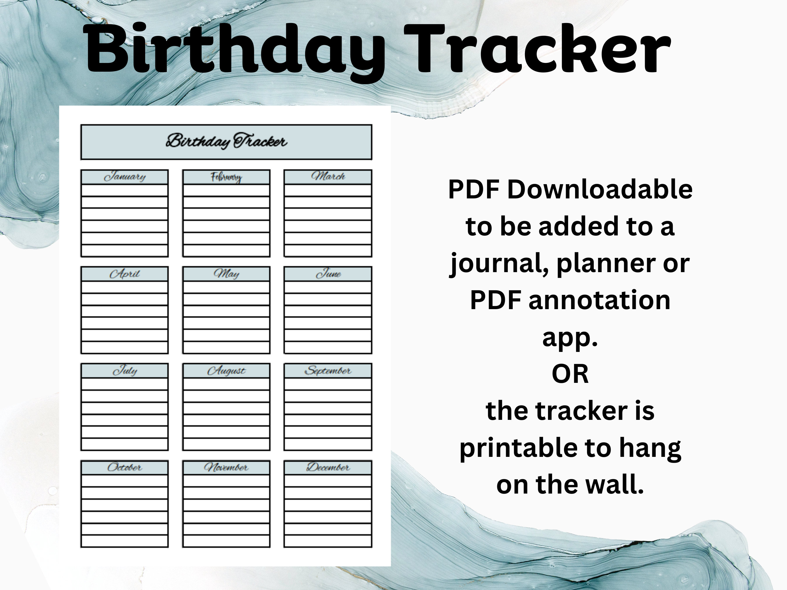 Birthday Planner Printable Tracker List Calendar Wall Hanging Instant ...